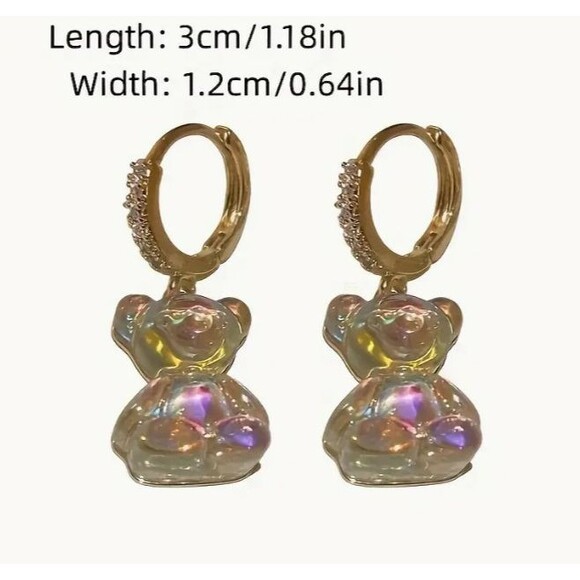 Gold Crystal Iridescent Gummy Bear Lever Back Earrings - Picture 3 of 7